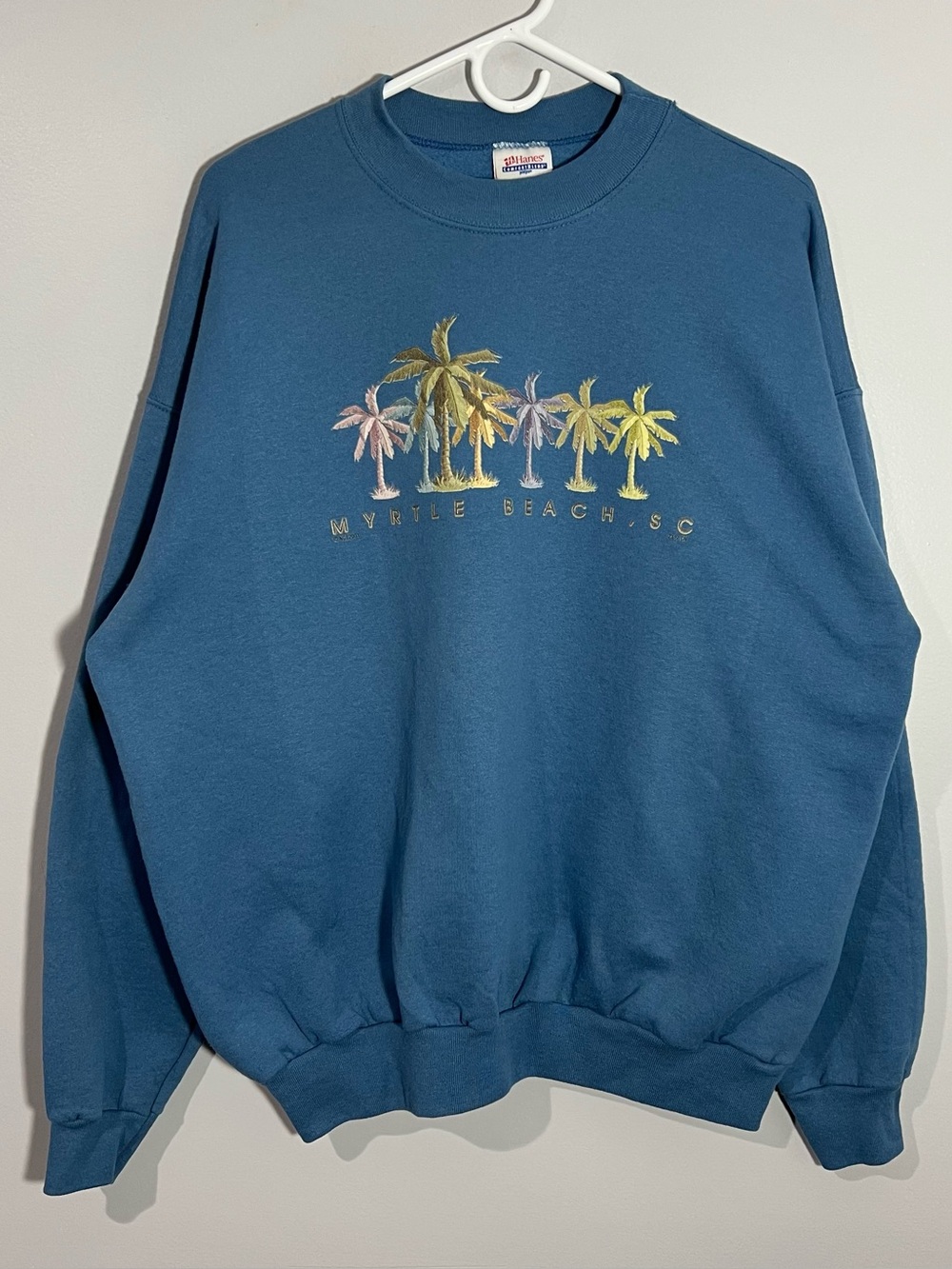Vintage Hanes Myrtle Beach South Carolina Palm Trees Blue Sweatshirt Adult XL